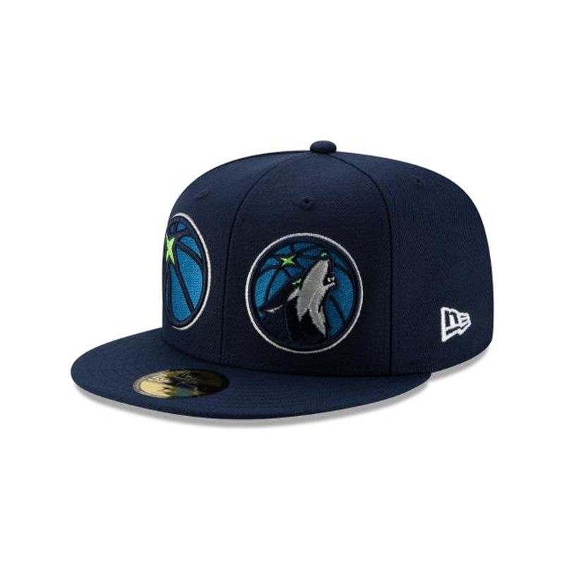 NBA Minnesota Timberwolves Double Hit 59Fifty Fitted (DPF9433) - Blue New Era Caps